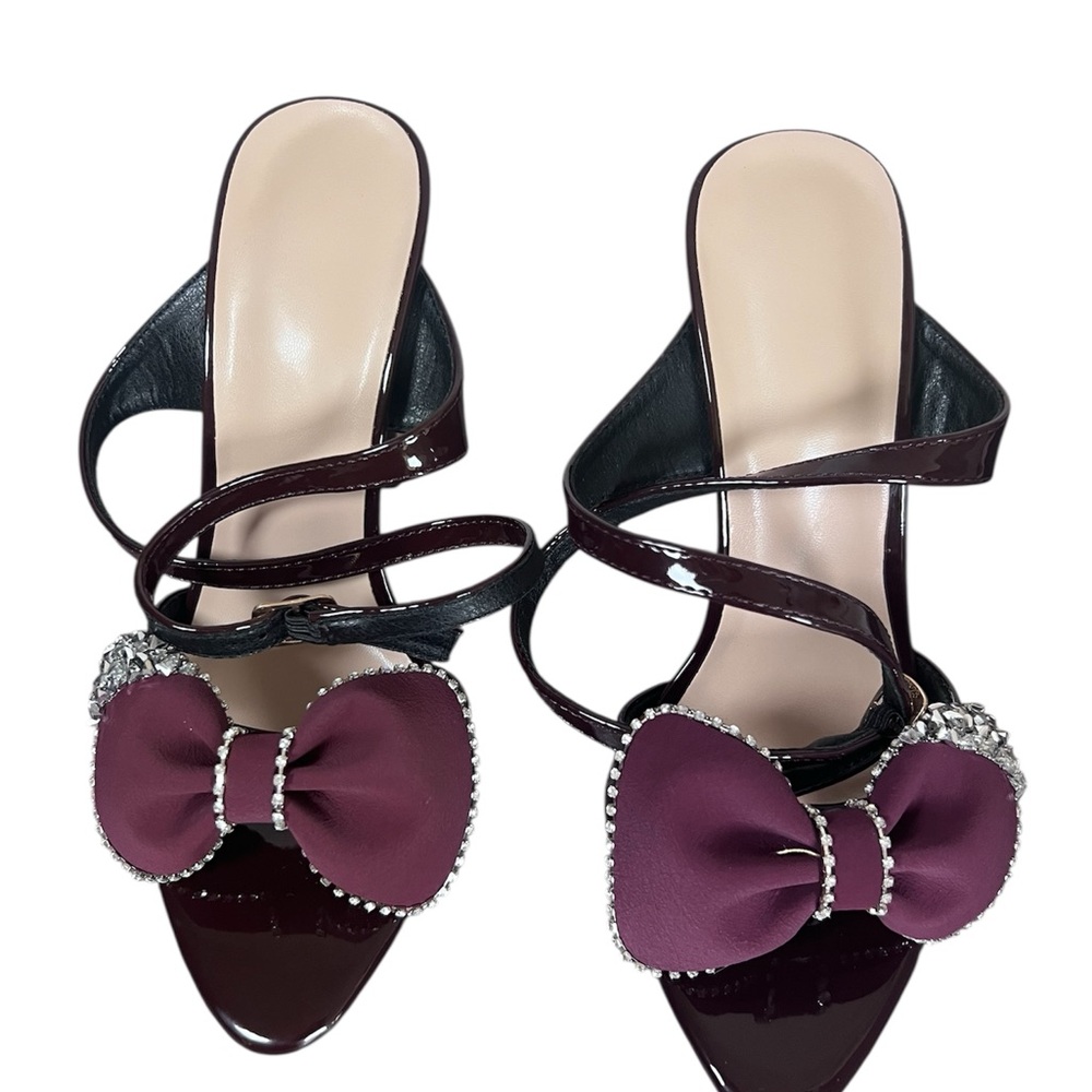 Elegant Women's Bow Heels in Burgundy Size 5 (EU 35)